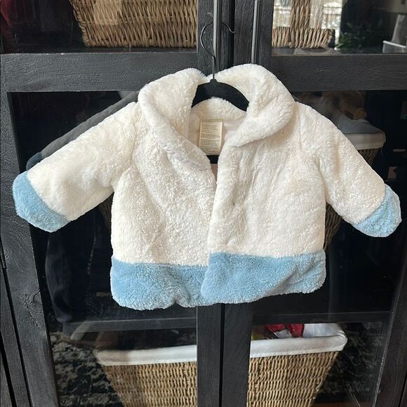 Cozy White and Blue Baby Jacket - Picture 1 of 3